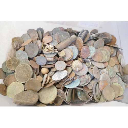 2197 - A large collection of metal detector finds including musket balls and coins