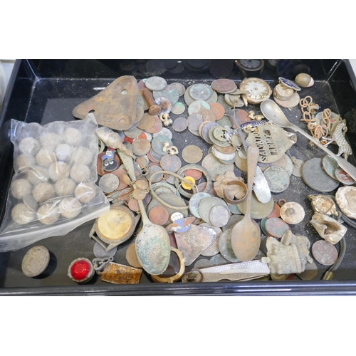 2197 - A large collection of metal detector finds including musket balls and coins