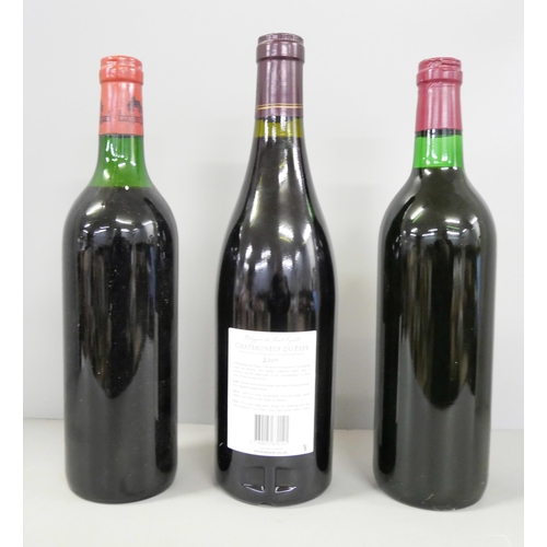 2206 - Three bottles of vintage wine including Chateauneuf Du Pape, 2009