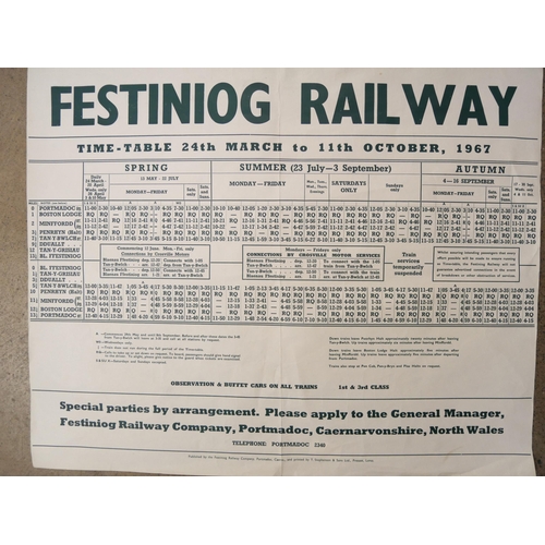 2208 - An original Railway poster, 1967, Ffestiniog Railway timetable, 101cm x 63cm