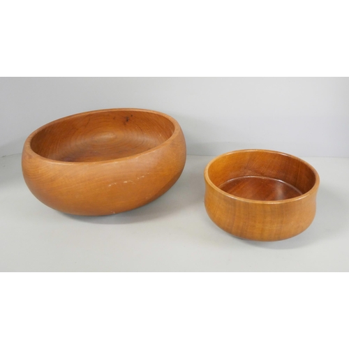 2225 - Four wooden bowls including one marquetry