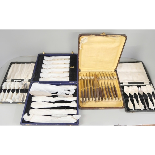 2241 - A collection of plated flatware including plated and cased and a hammered Britannia metal tea servic... 