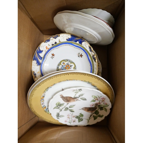 2242 - Two boxes of plates including Spode, Mason's etc., and a serving dish with lid, etc. **PLEASE NOTE T... 