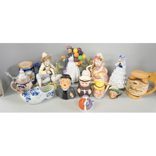 2256 - A large box of china including Royal Doulton Biddy Pennyfarthing, Toni Raymond Pottery, Japanese but... 