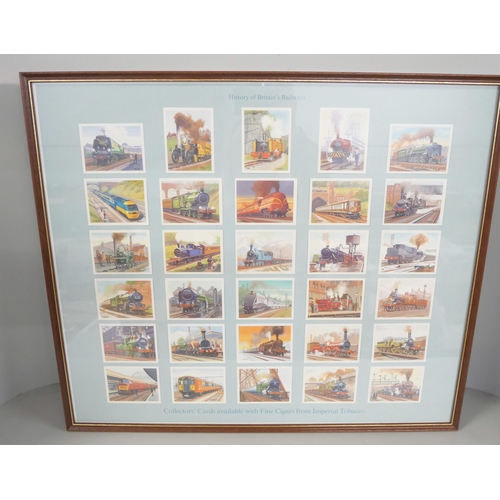 2257 - Two identical framed sets of cigarette cards of locomotives, History of Britain's Railways **PLEASE ... 