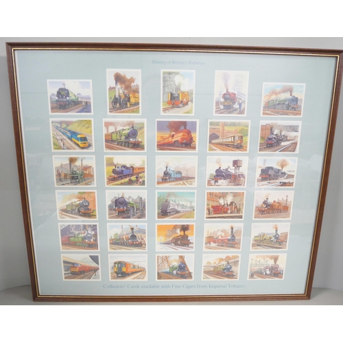 2257 - Two identical framed sets of cigarette cards of locomotives, History of Britain's Railways **PLEASE ... 