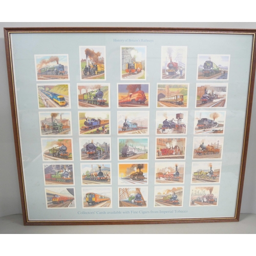 2257 - Two identical framed sets of cigarette cards of locomotives, History of Britain's Railways **PLEASE ... 