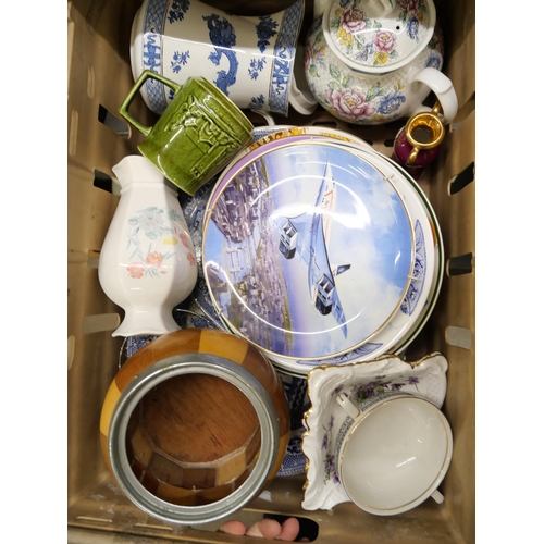 2268 - Three boxes of china, plates, teapot and jugs, Wedgwood, Crown Derby, Wade, Royal Doulton, etc. **PL... 