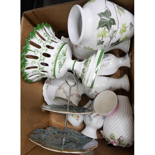 2275 - Five teapots, one coffee pot, cake stand and a Portmeirion plant pot, vase and caddy with lid, plate... 