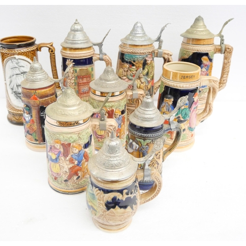 2283 - A box of fourteen German pottery steins **PLEASE NOTE THIS LOT IS NOT ELIGIBLE FOR IN-HOUSE POSTING ... 