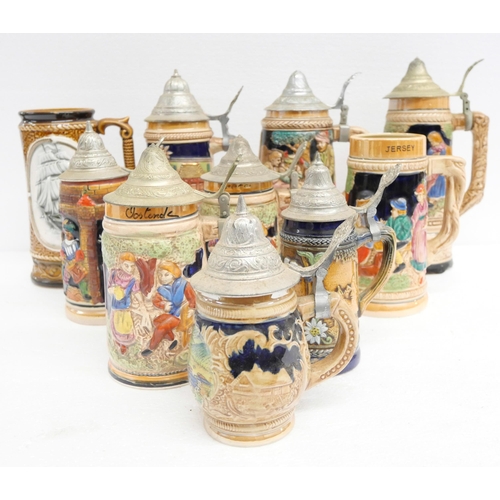 2283 - A box of fourteen German pottery steins **PLEASE NOTE THIS LOT IS NOT ELIGIBLE FOR IN-HOUSE POSTING ... 