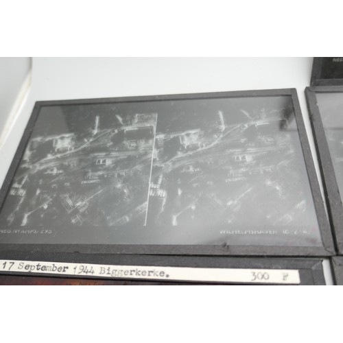 2192A - A collection of British World War II aerial reconnaissance stereoscopic glass and plastic slides, mo... 