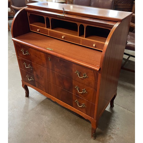 133 - A French Louis XV style mahogany cylinder top bureau