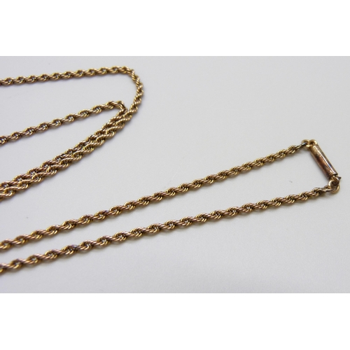 7008 - A yellow metal rope chain, a/f, 5.7g