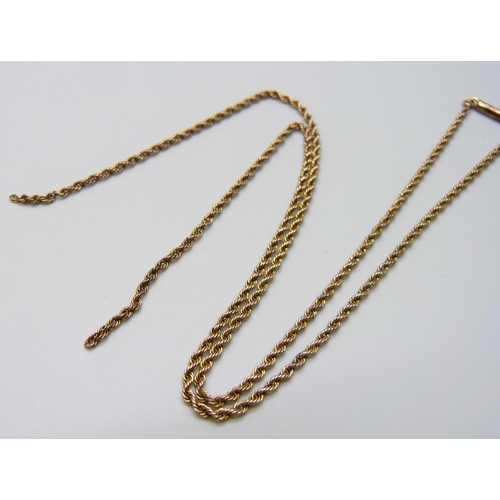 7008 - A yellow metal rope chain, a/f, 5.7g