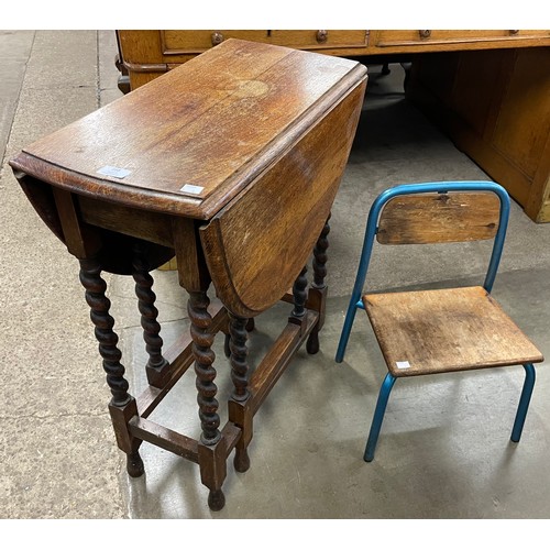 168 - An early 20th Century oak barleytwist gateleg table and a childs chair