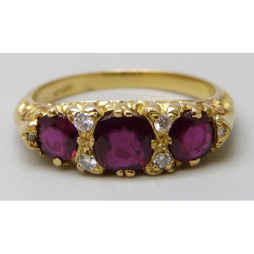 7032 - A yellow metal, ruby and diamond ring, 4.1g, L/M