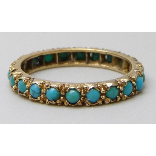 7036 - A 9ct gold turquoise set ring, 2.2g, O/P