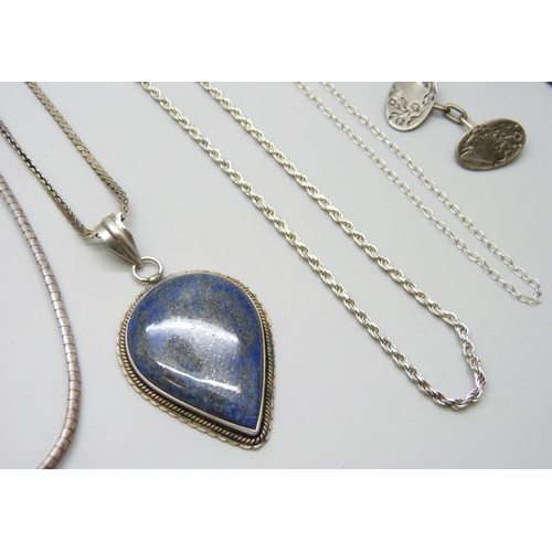 7051 - A collection of silver jewellery including a stone set pendant, chains and cufflinks, 52g, together ... 