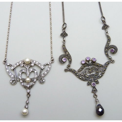 7084A - Two silver stone set necklaces, 16g