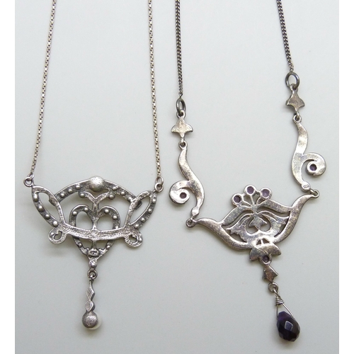 7084A - Two silver stone set necklaces, 16g