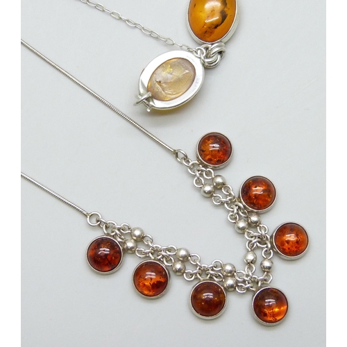 7084C - A silver and amber bracelet and necklace, 23g