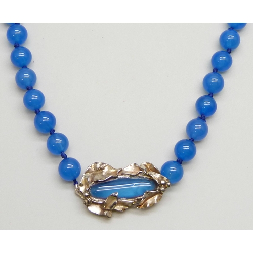 7103 - A blue bead necklace with a .800 silver fastener signed 'Giovanna', 39g