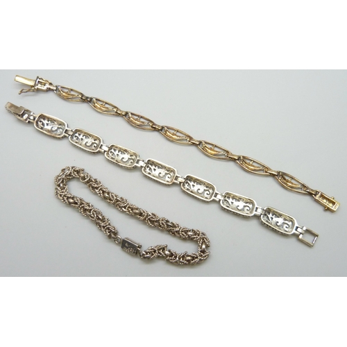 7106 - Three silver bracelets including a Mexican silver Byzantine link example