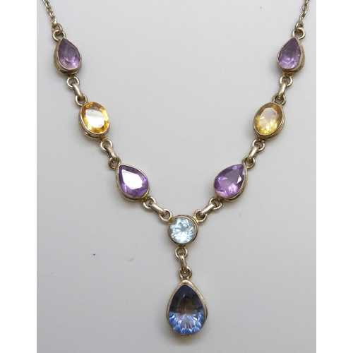 7110 - A silver TGGC stone set necklace, 17g, 41.5cm