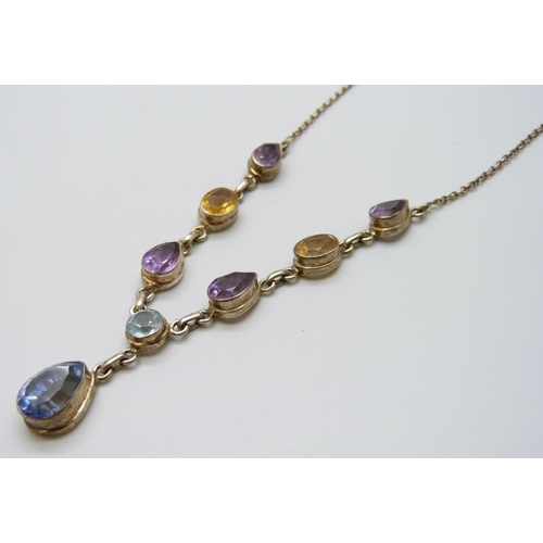 7110 - A silver TGGC stone set necklace, 17g, 41.5cm