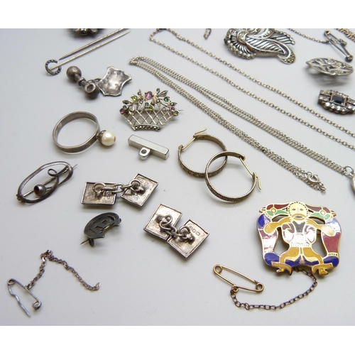 7120 - A collection of silver and white metal jewellery, 130g, together with some costume pieces