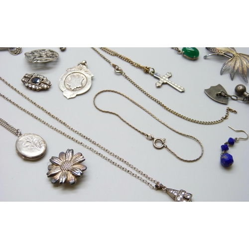 7120 - A collection of silver and white metal jewellery, 130g, together with some costume pieces