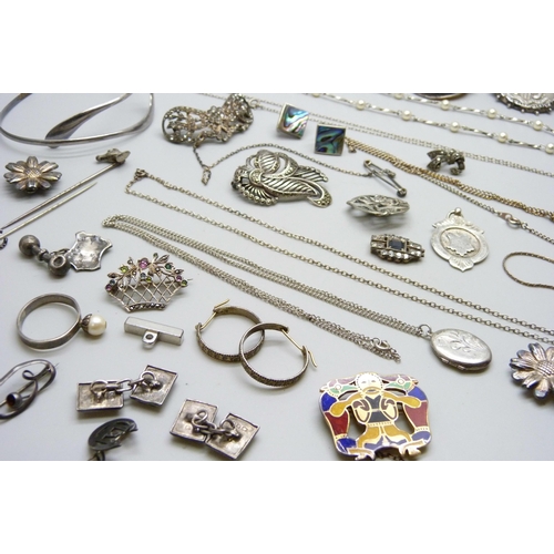 7120 - A collection of silver and white metal jewellery, 130g, together with some costume pieces