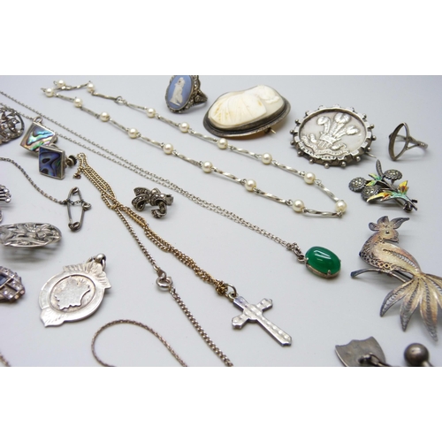 7120 - A collection of silver and white metal jewellery, 130g, together with some costume pieces