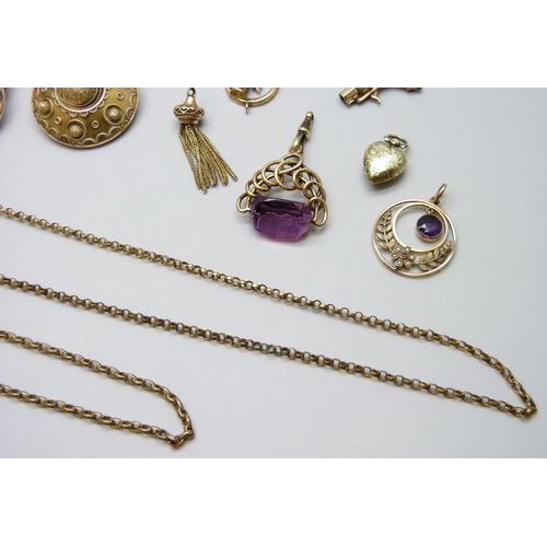 7126 - A collection of Victorian and later jewellery including brooches, pendants, a locket, a long guard c... 