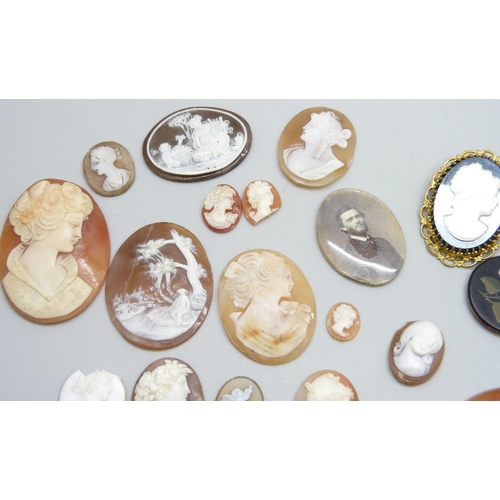 7131 - A collection of unmounted cameos and plaques including a Wedgwood plaque, 3.5cm, a pietra dura examp... 