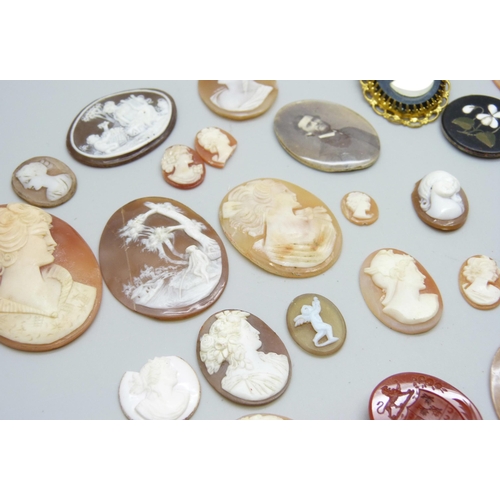 7131 - A collection of unmounted cameos and plaques including a Wedgwood plaque, 3.5cm, a pietra dura examp... 