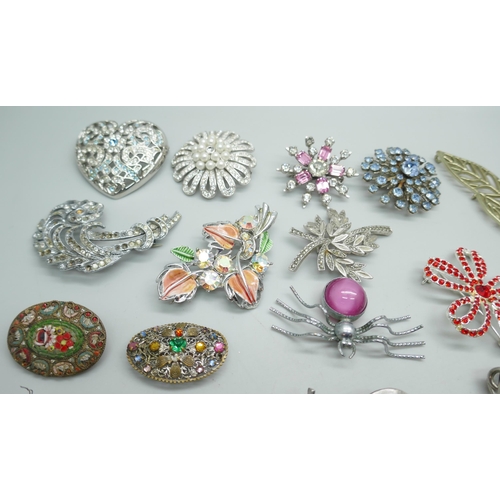 7142 - A collection of costume brooches including Art Nouveau style