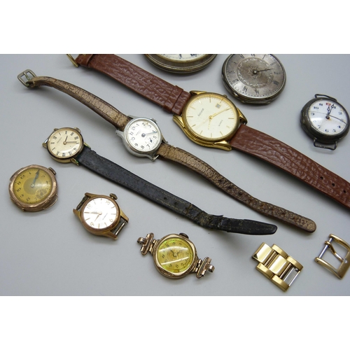 7160 - A collection of wristwatches including a silver example and a silver fob watch