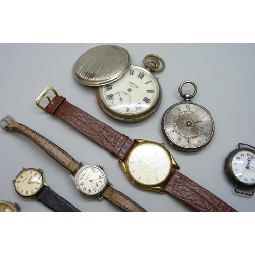 7160 - A collection of wristwatches including a silver example and a silver fob watch