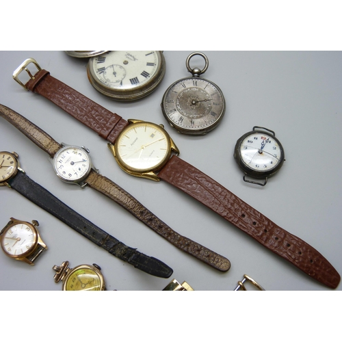 7160 - A collection of wristwatches including a silver example and a silver fob watch