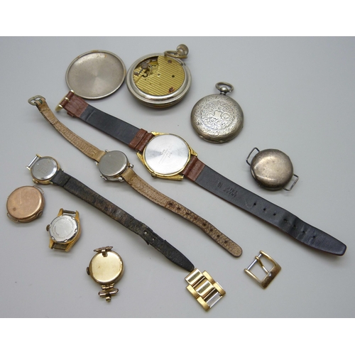 7160 - A collection of wristwatches including a silver example and a silver fob watch