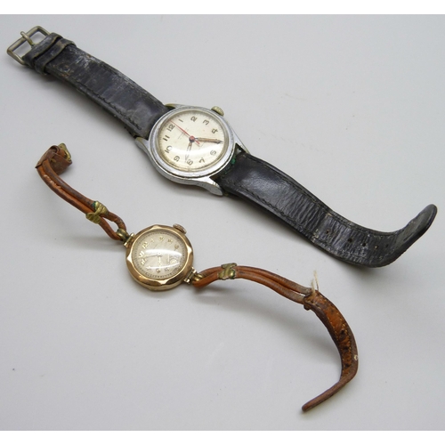 7162 - A lady's 9ct gold cased wristwatch and two other wristwatches