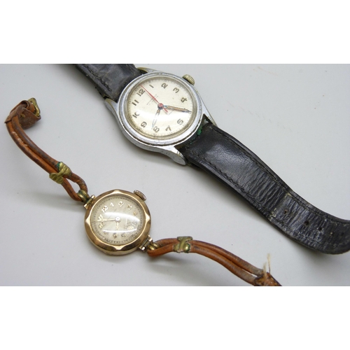 7162 - A lady's 9ct gold cased wristwatch and two other wristwatches