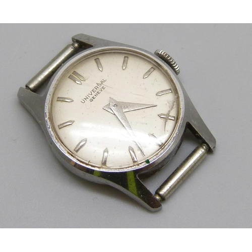 7171 - A lady's stainless steel Universal Geneve wristwatch head, 20mm, and a lady's Tissot wristwatch