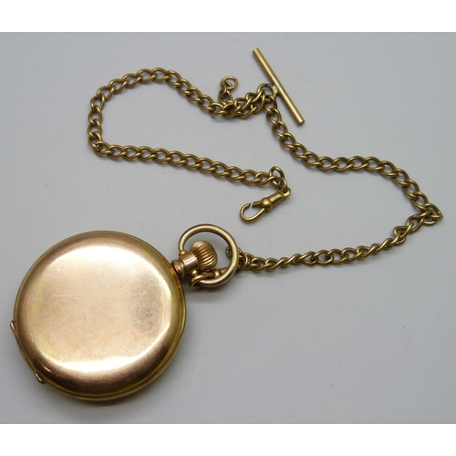 7172 - A Waltham gold plated half-hunter pocket watch with Albert chain, Star Dennison case