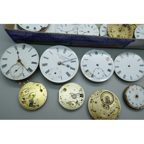 7182 - A collection of pocket watch and wristwatch movement and dials