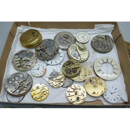 7182 - A collection of pocket watch and wristwatch movement and dials