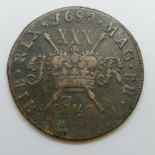 7202 - Coins; James II Irish Civil war gun money half crown August 1689