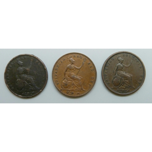 7208 - Coins; William IV 1831 penny & Queen Victoria 1841 & 1854 pennies